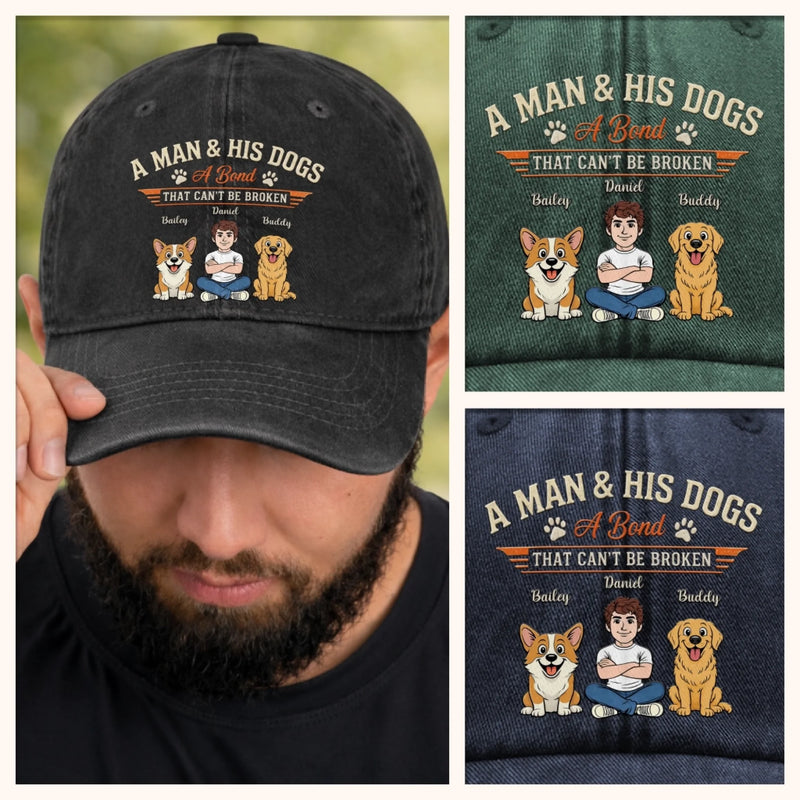 Personalised Vintage Washed Denim Cap – Gift For Dog Dad – A Bond That Never Breaks