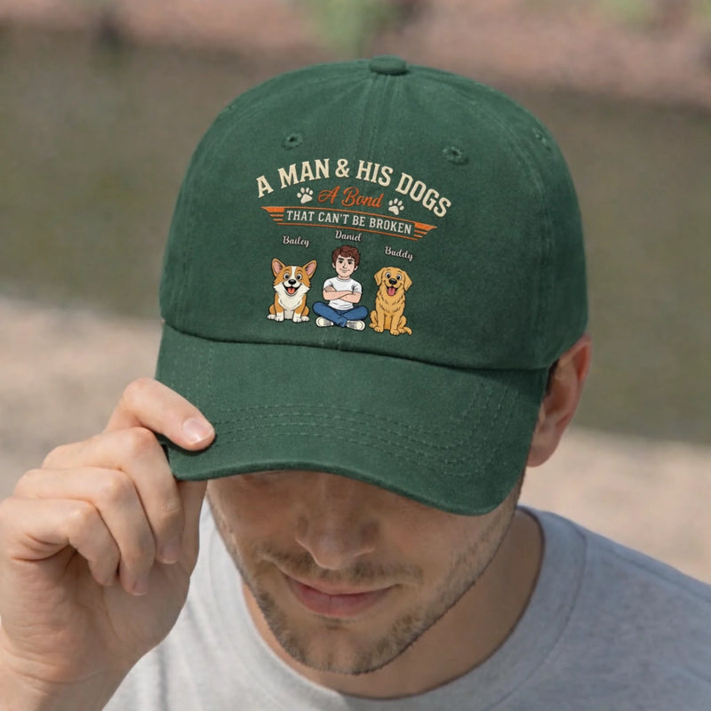 Personalised Vintage Washed Denim Cap – Gift For Dog Dad – A Bond That Never Breaks
