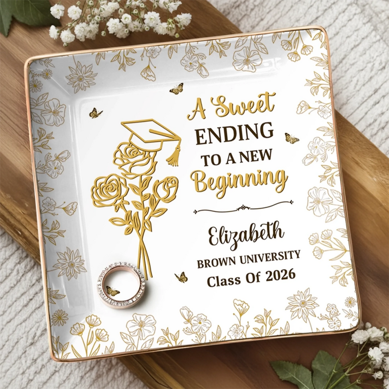 Personalised Full-Print Jewelry Dish - Meaningful Graduation Gifts - Blooming Into Her Next Era