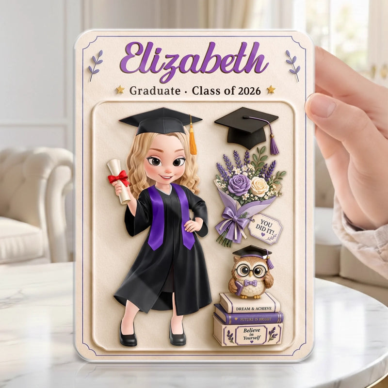 Personalised Action Figure Acrylic Plaque - Meaningful Graduation Gifts - She Believed, She Achieved