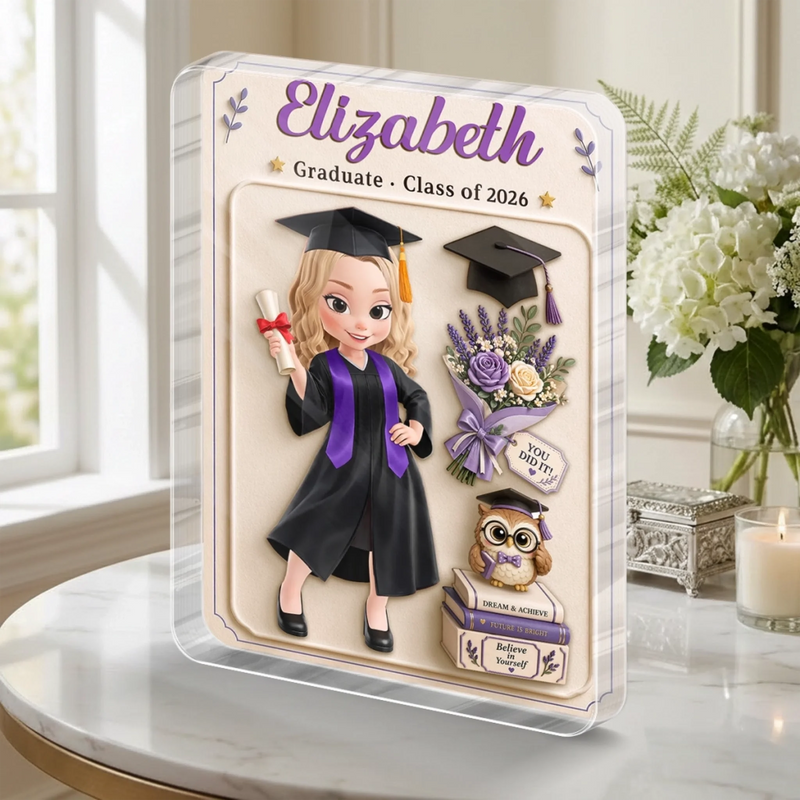 Personalised Action Figure Acrylic Plaque - Meaningful Graduation Gifts - She Believed, She Achieved
