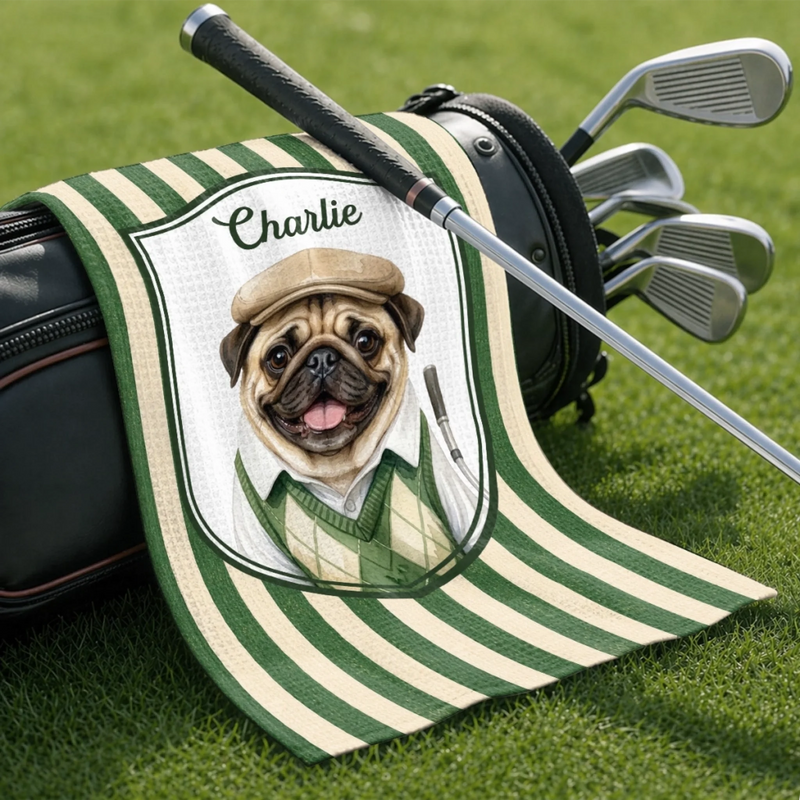 Personalised Photo Golf Towel - Father's Day Birthday Golf Gifts For Dog Lovers, Dog Dad And Mum - Golf Mode Always On