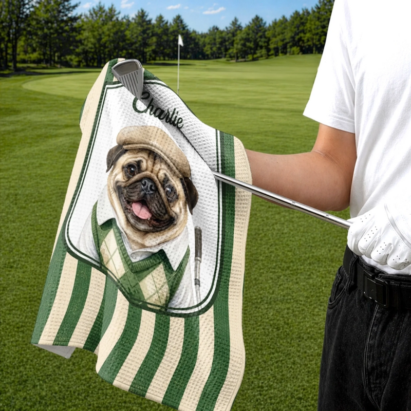Personalised Photo Golf Towel - Father's Day Birthday Golf Gifts For Dog Lovers, Dog Dad And Mum - Golf Mode Always On