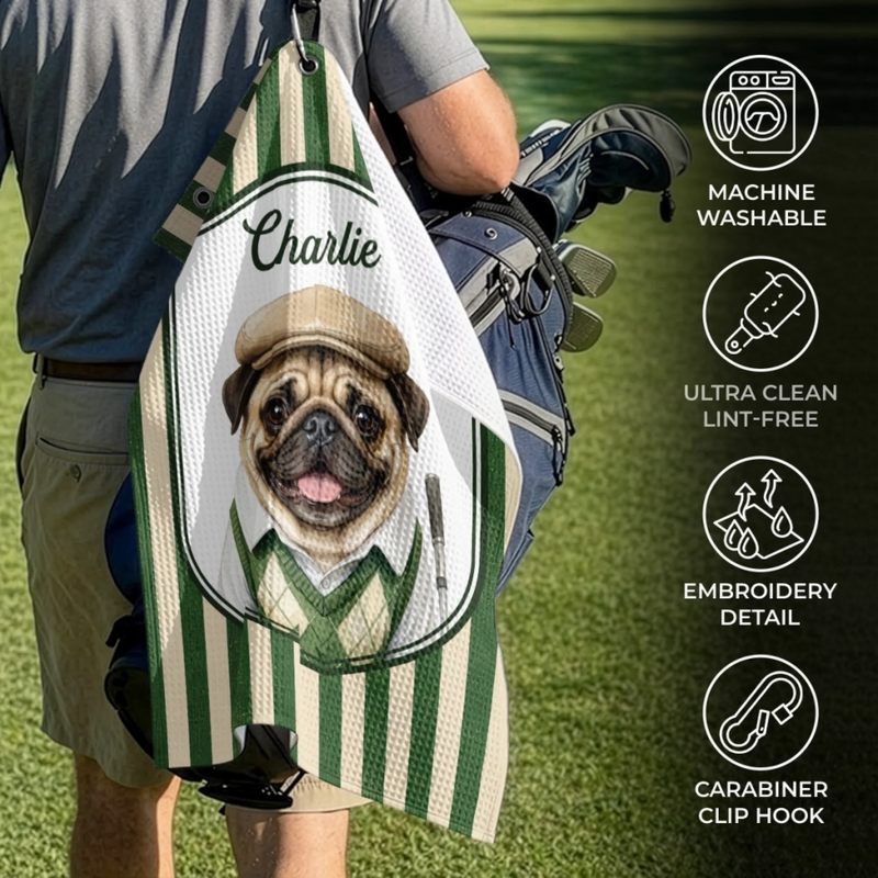 Personalised Photo Golf Towel - Father's Day Birthday Golf Gifts For Dog Lovers, Dog Dad And Mum - Golf Mode Always On
