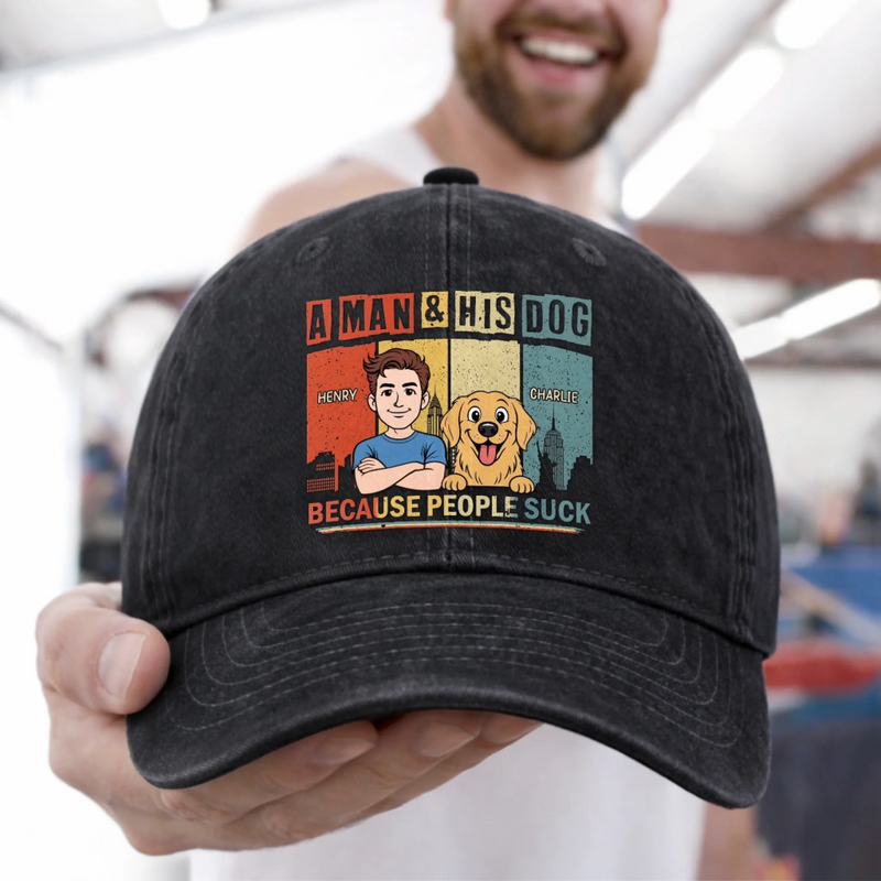 Personalised Vintage Washed Denim Baseball Cap - Father's Day Gifts For Dog Lovers, Dog Dad And Mum - Life’s Better With A Dog Sidekick