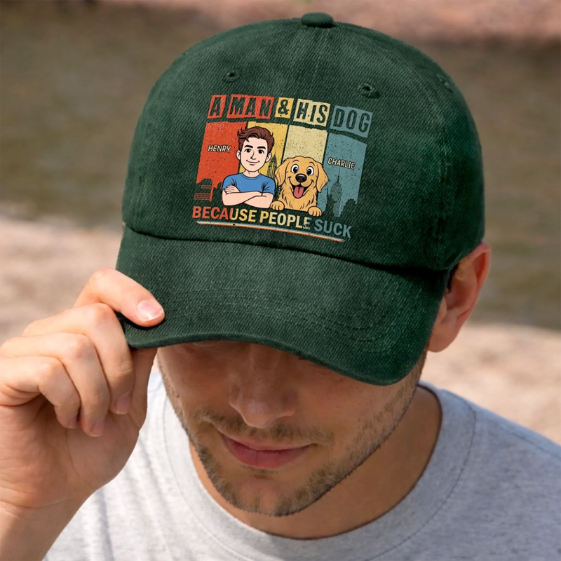 Personalised Vintage Washed Denim Baseball Cap - Father's Day Gifts For Dog Lovers, Dog Dad And Mum - Life’s Better With A Dog Sidekick