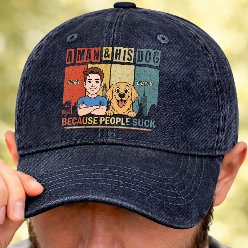 Personalised Vintage Washed Denim Baseball Cap - Father's Day Gifts For Dog Lovers, Dog Dad And Mum - Life’s Better With A Dog Sidekick