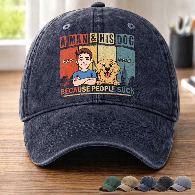 Personalised Vintage Washed Denim Baseball Cap - Father's Day Gifts For Dog Lovers, Dog Dad And Mum - Life’s Better With A Dog Sidekick