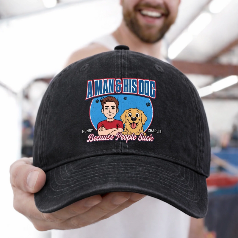 Personalised Vintage Washed Denim Baseball Cap - Father's Day Gifts For Dog Lovers, Dog Dad And Mum - Best Friend Has Four Paws