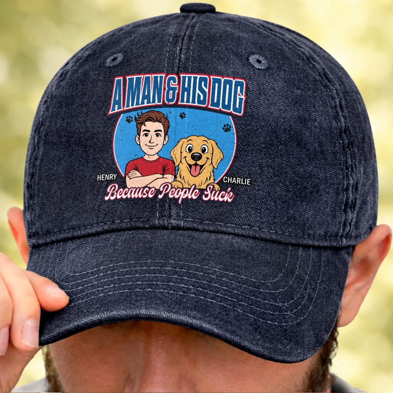 Personalised Vintage Washed Denim Baseball Cap - Father's Day Gifts For Dog Lovers, Dog Dad And Mum - Best Friend Has Four Paws