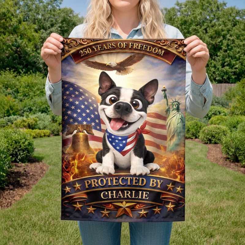 Personalised Flag - Birthday Garden America 250th Anniversary Gifts For Dog Lovers, Dog Dad And Mom - Paws Of Freedom