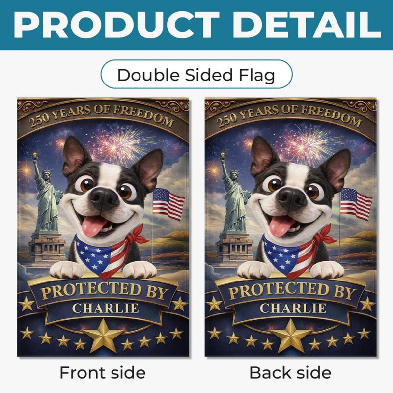 Personalised Flag - Birthday Garden America 250th Anniversary Gifts For Dog Lovers, Dog Dad And Mom - Stars, Stripes And Wagging Tails