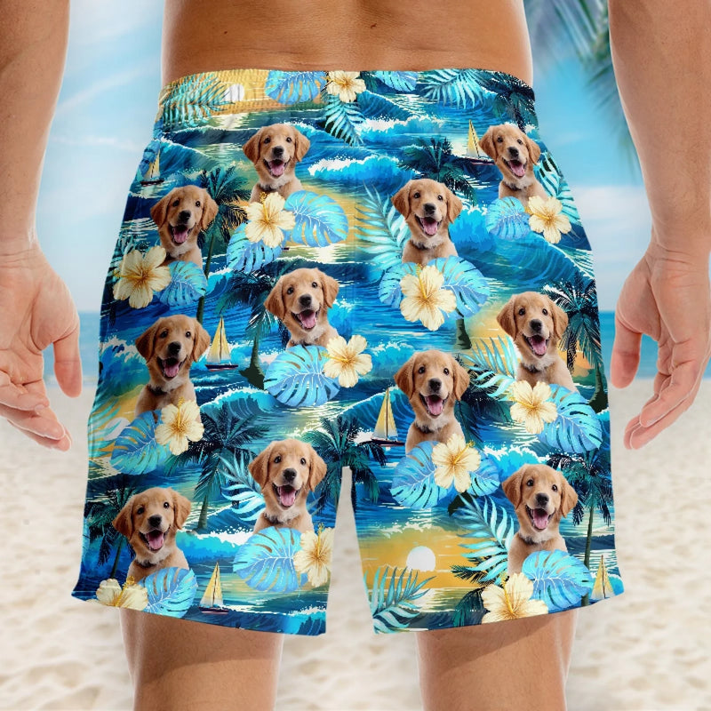 Personalised Photo Men Beach Shorts - Summer Vacation And Travel Gifts For Family, Dog Cat Lovers - Paws Make Life Better