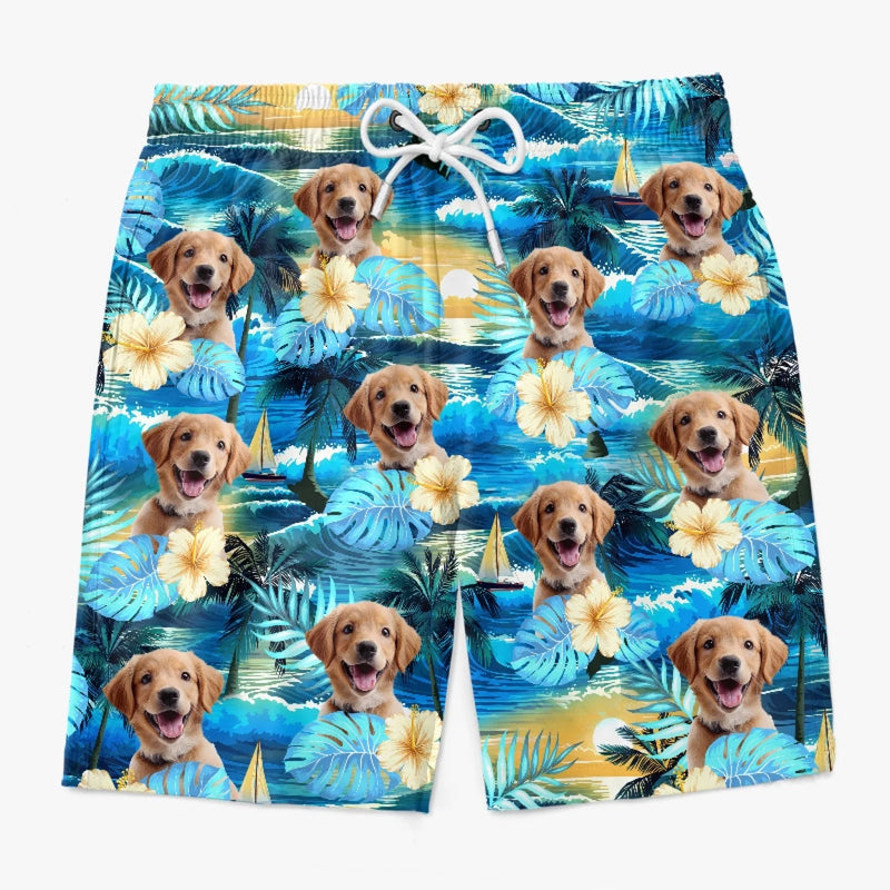 Personalised Photo Men Beach Shorts - Summer Vacation And Travel Gifts For Family, Dog Cat Lovers - Paws Make Life Better