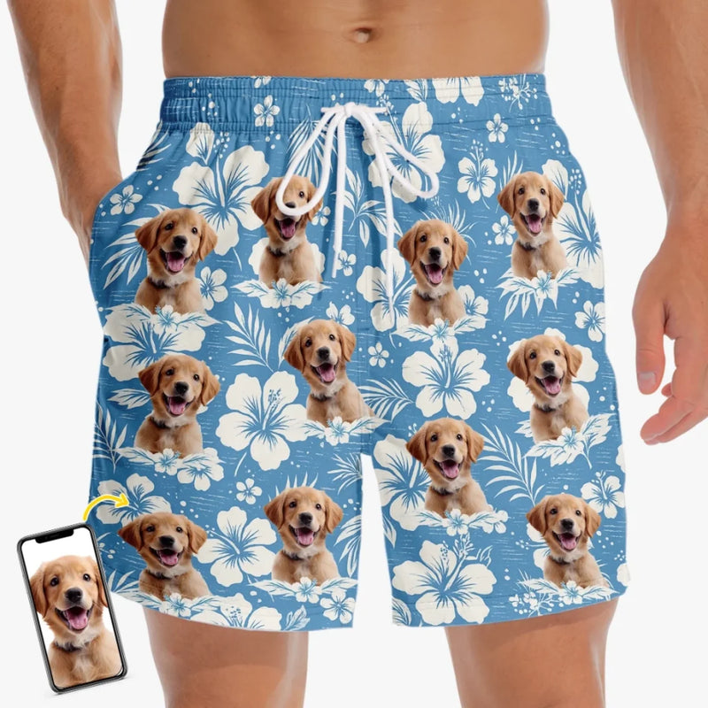 Personalised Photo Men Beach Shorts - Summer Vacation And Travel Gifts For Dog Dad - Paws & Positive Vibes