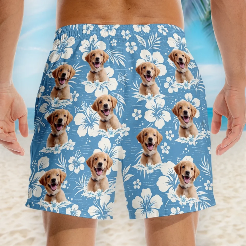 Personalised Photo Men Beach Shorts - Summer Vacation And Travel Gifts For Dog Dad - Paws & Positive Vibes