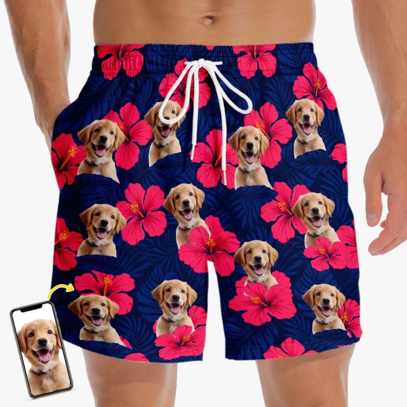Personalised Photo Men Beach Shorts - Summer Vacation And Travel Gifts For Dog Dad - Paradise Is Pawsitive