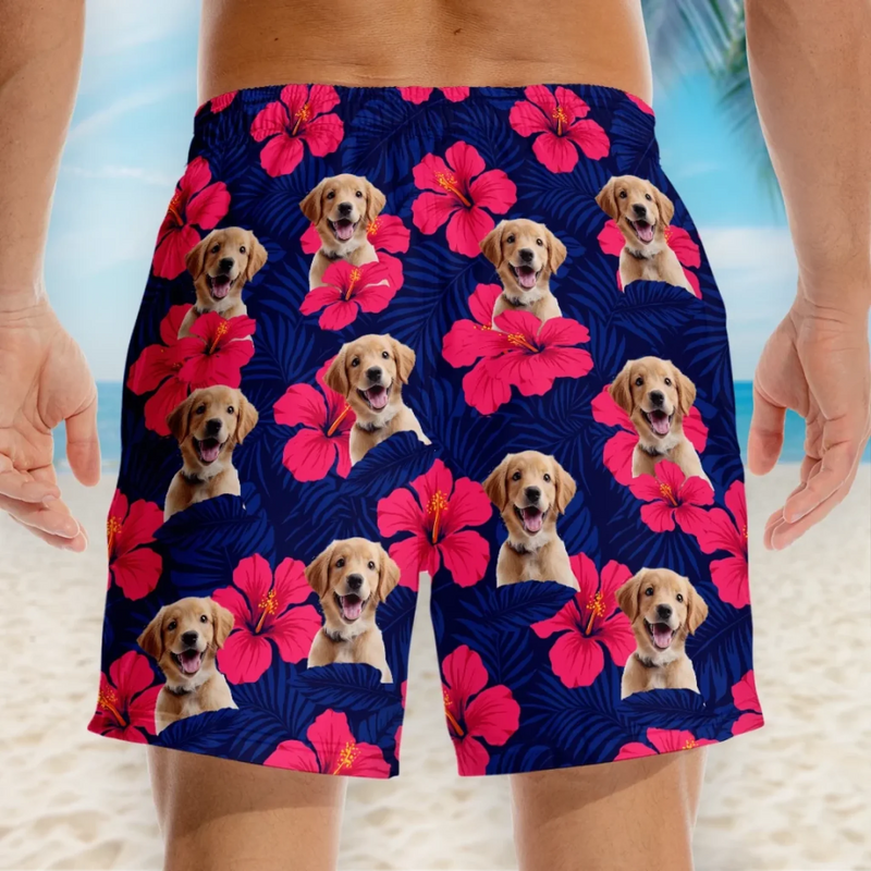 Personalised Photo Men Beach Shorts - Summer Vacation And Travel Gifts For Dog Dad - Paradise Is Pawsitive