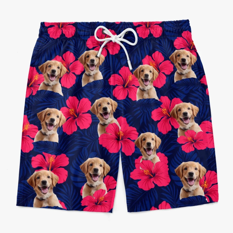 Personalised Photo Men Beach Shorts - Summer Vacation And Travel Gifts For Dog Dad - Paradise Is Pawsitive