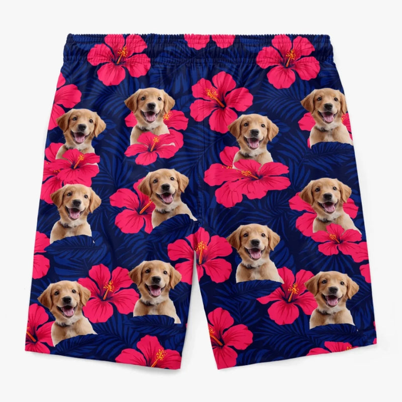 Personalised Photo Men Beach Shorts - Summer Vacation And Travel Gifts For Dog Dad - Paradise Is Pawsitive