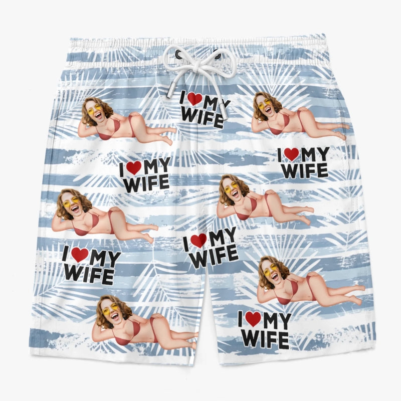 Personalised Photo Men Beach Shorts - Summer Vacation And Travel Gifts For Husband - Ocean Breeze And My Love