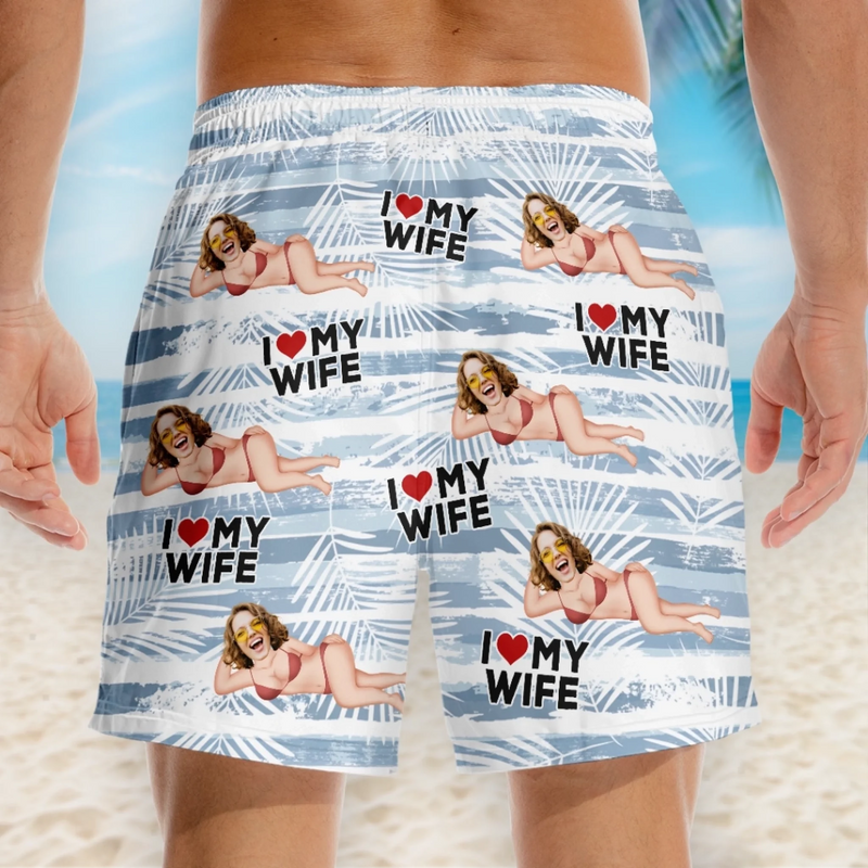 Personalised Photo Men Beach Shorts - Summer Vacation And Travel Gifts For Husband - Ocean Breeze And My Love