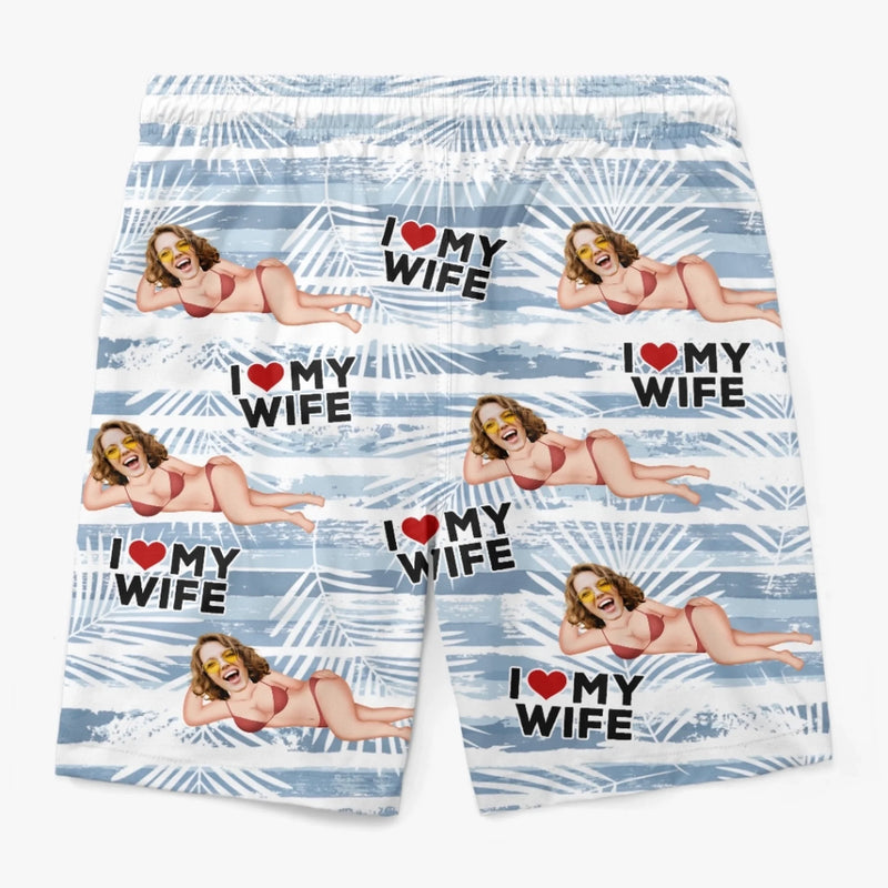 Personalised Photo Men Beach Shorts - Summer Vacation And Travel Gifts For Husband - Ocean Breeze And My Love