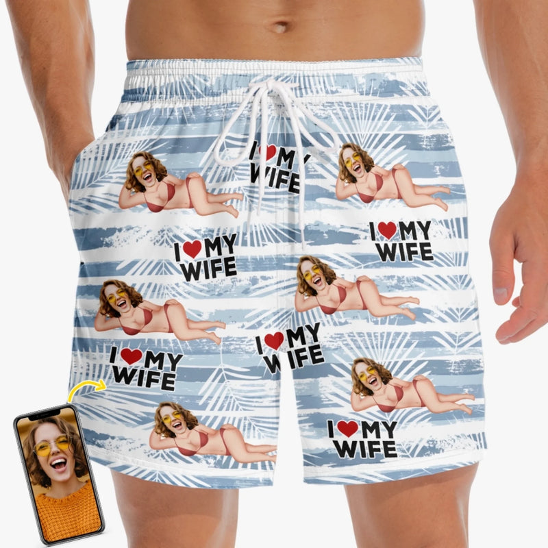 Personalised Photo Men Beach Shorts - Summer Vacation And Travel Gifts For Husband - Ocean Breeze And My Love