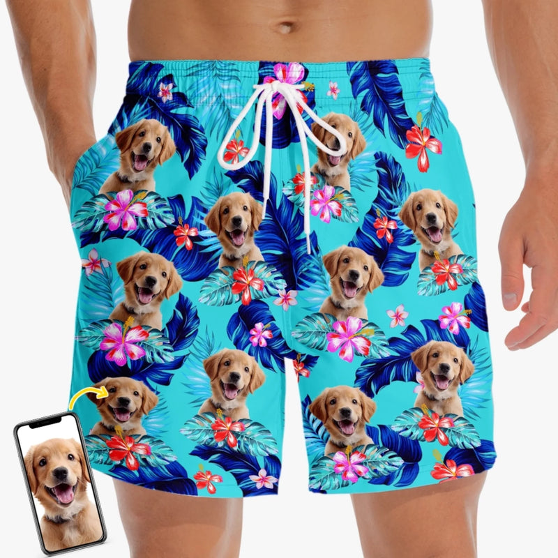 Personalised Photo Men Beach Shorts - Summer Vacation And Travel Gifts For Dog Dad - Island Life, Paw Life