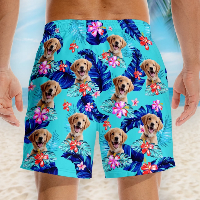 Personalised Photo Men Beach Shorts - Summer Vacation And Travel Gifts For Dog Dad - Island Life, Paw Life