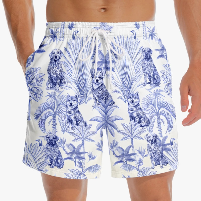 Personalised Photo Men Beach Shorts - Summer Vacation And Travel Gifts For Dog Dad - Pawsitive Vibes, Tropical Life