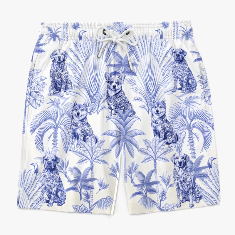 Personalised Photo Men Beach Shorts - Summer Vacation And Travel Gifts For Dog Dad - Pawsitive Vibes, Tropical Life