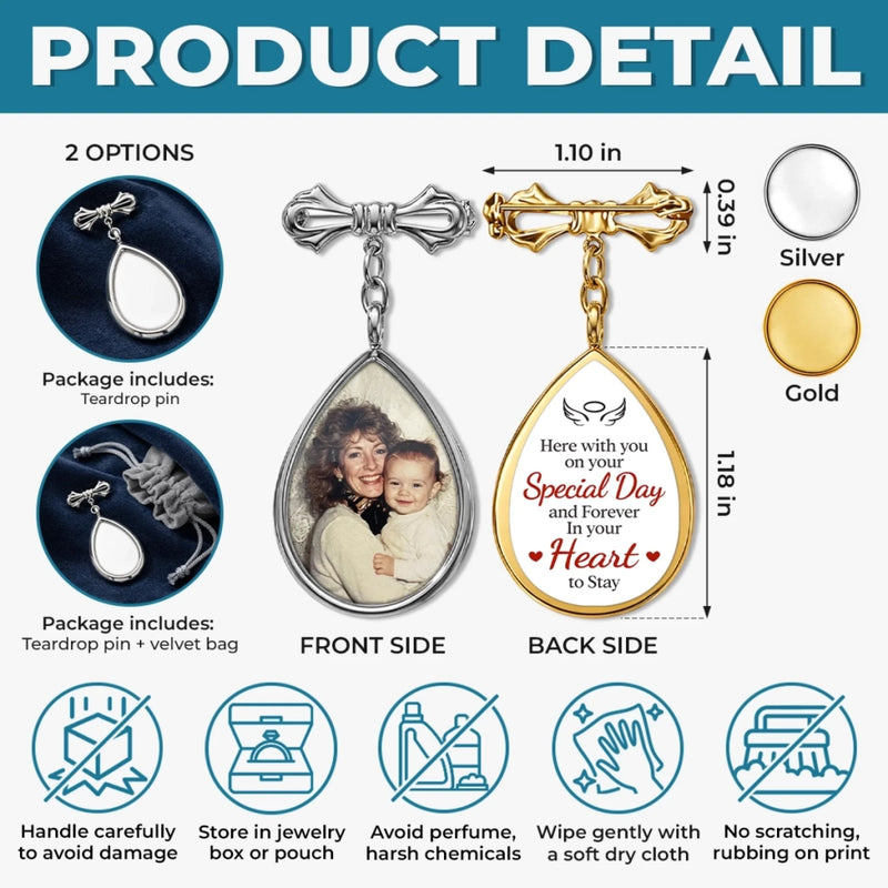 Personalised Photo Teardrop Pin - Memorial Graduation Gifts - Always Close, Always Loved