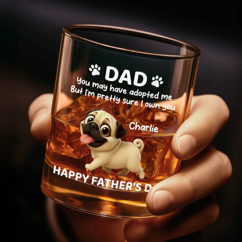 Personalised Whiskey Glass - Father's Day Gifts For Dog Cat Lovers, Dog Dad And Mom, Cat Owners - Dad’s Little Boss