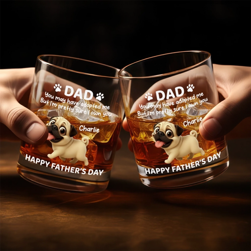 Personalised Whiskey Glass - Father's Day Gifts For Dog Cat Lovers, Dog Dad And Mom, Cat Owners - Dad’s Little Boss
