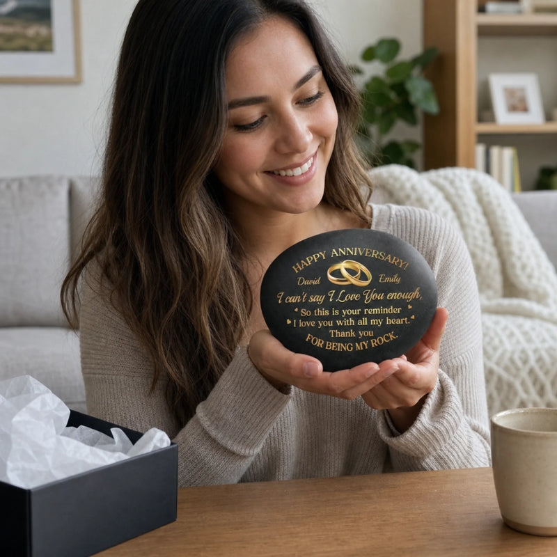 Custom Printed Rock - Personalized Anniversary Wedding Gifts For Husband And Wife, Him And Her - Love Blossoms Through Time