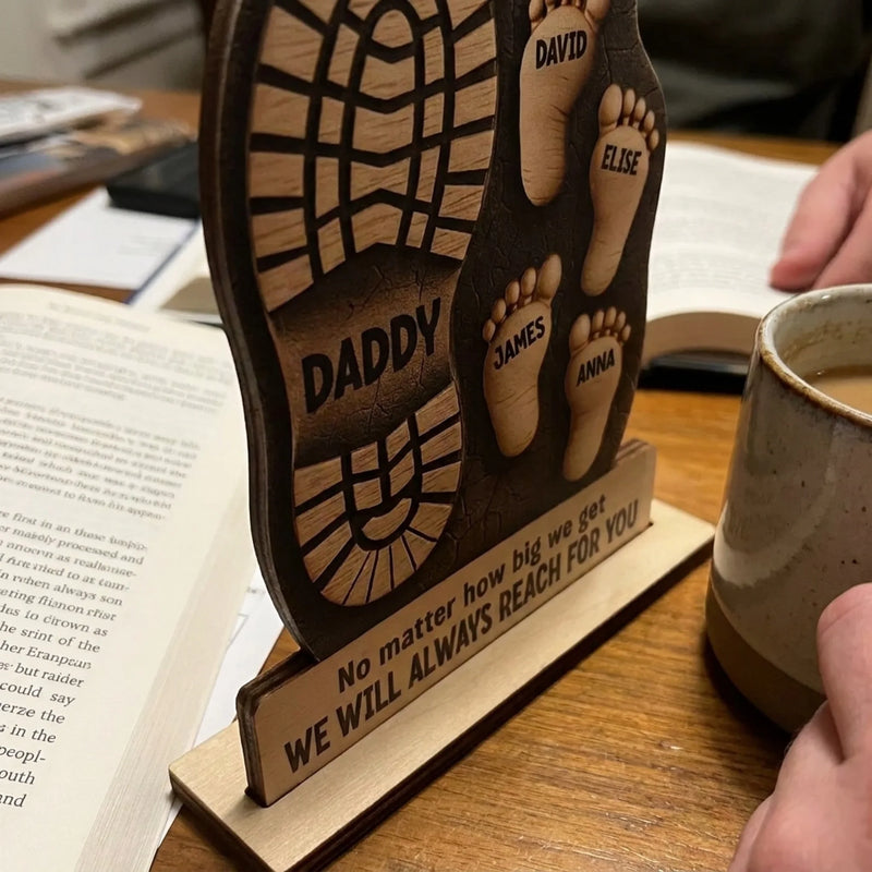 Custom 2-Layered Wooden Plaque - Personalized Father's Day Birthday Gifts For Dad, Grandpa - Your Footsteps Led Our Way