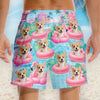 Custom Photo Tropical Hawaiian Aloha Men Beach Shorts - Personalized Summer Vacation And Travel Gifts For Dog Cat Lovers, Dog Dad And Mom, Cat Owners - Flamingo Float Club President