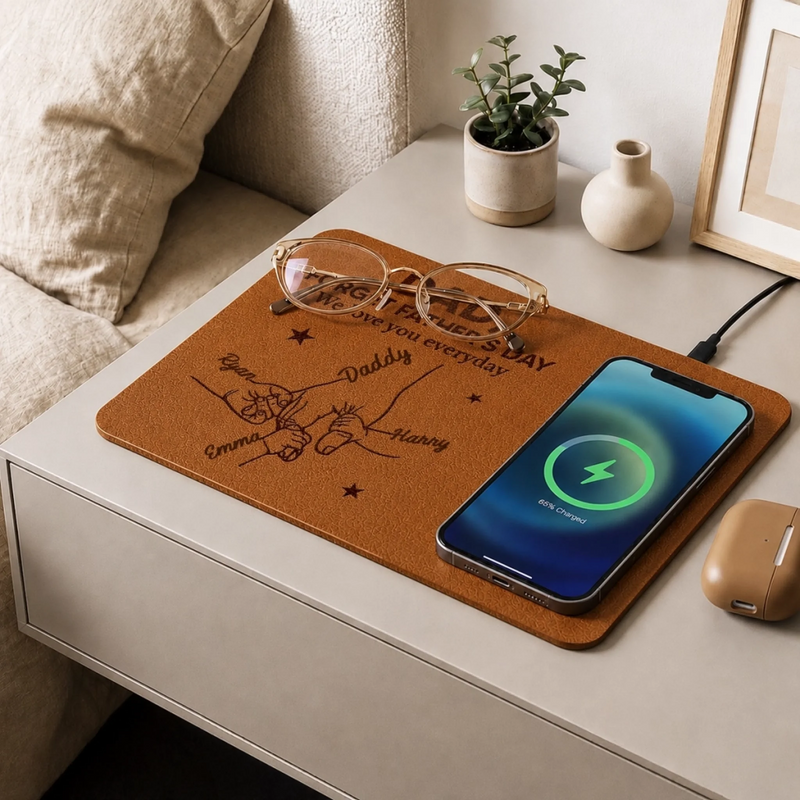 Custom Charging Mat - Personalized Father's Day Birthday Gifts For Dad, Grandpa - Best Dad Ever Connected
