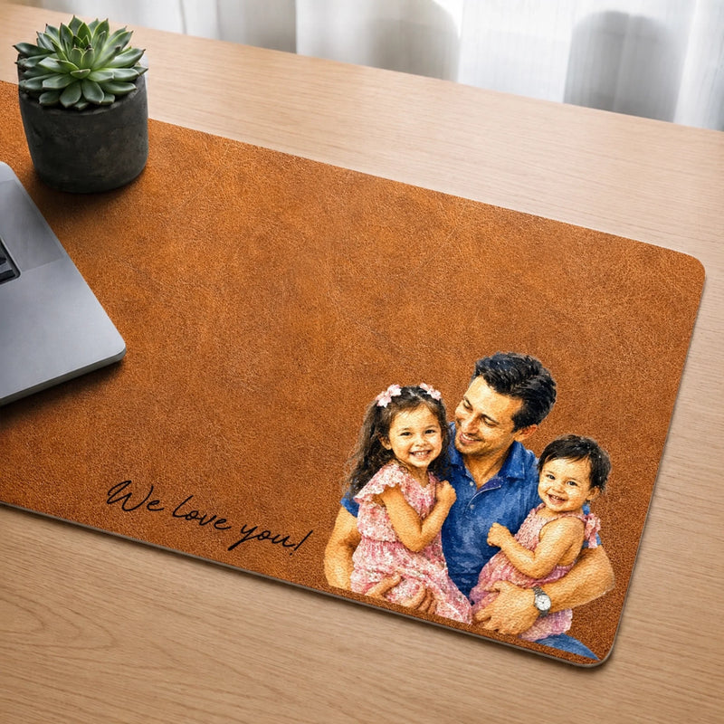 Custom Photo Desk Mat -  Personalized Father's Day Birthday Gifts For Dad, Grandpa - Love Became A Family