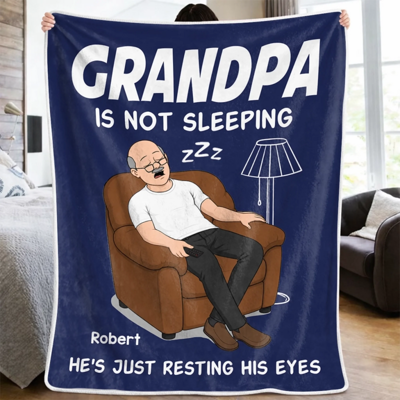 Custom Blanket - Personalised Father's Day Birthday Gifts For Dad, Grandpa - Dad’s Favourite Hobby Is Napping