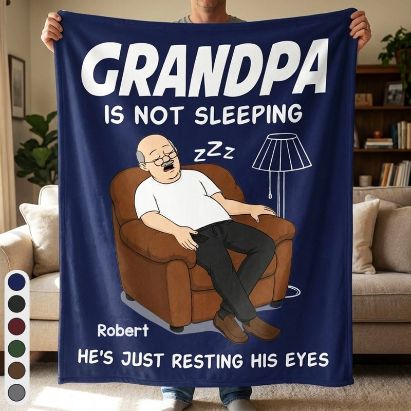 Custom Blanket - Personalised Father's Day Birthday Gifts For Dad, Grandpa - Dad’s Favourite Hobby Is Napping