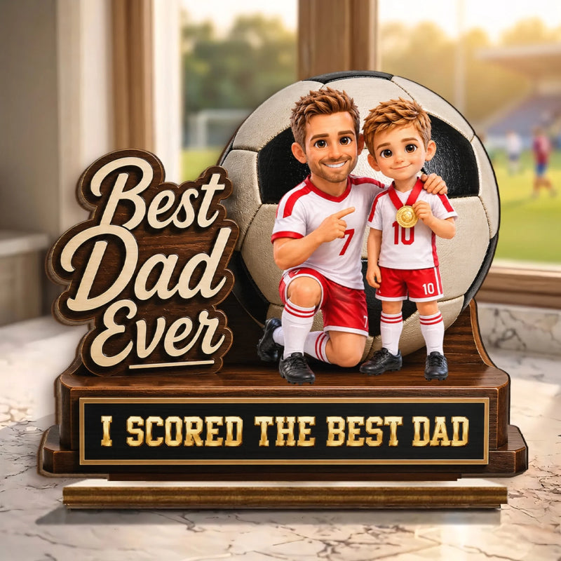 Custom Photo LA 2026 Football Dad 2-Layered Wooden Plaque - Personalised Father's Day Gifts For Dad, Grandpa, Football Lovers, Sports Fans, Sports Lovers - Kick Goals Make Memories