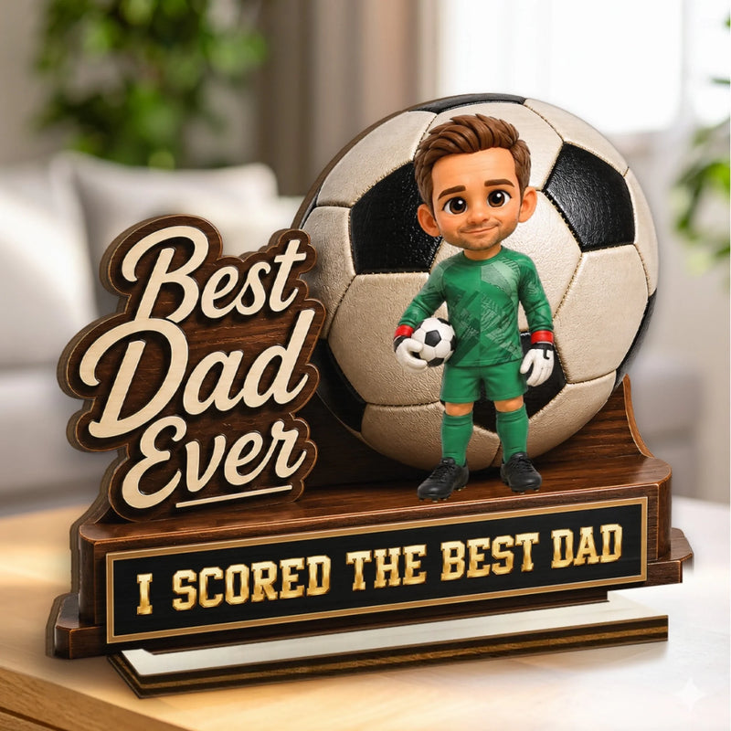 Custom Photo LA 2026 Football Dad 2-Layered Wooden Plaque - Personalised Father's Day Gifts For Dad, Grandpa, Football Lovers, Sports Fans, Sports Lovers - Kick Goals Make Memories