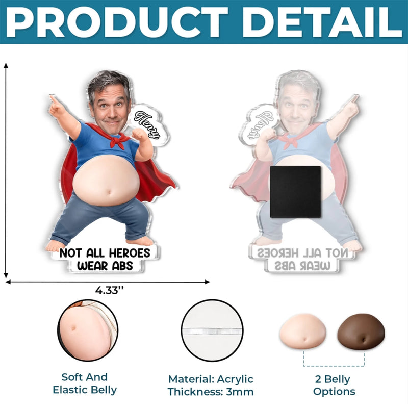 Custom Photo Dad Bod Belly Squishy Acrylic Fridge Magnet – Personalised Father's Day Funny Gifts For Dad, Grandpa – Official Belly Appreciation Club