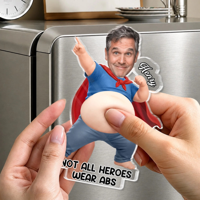 Custom Photo Dad Bod Belly Squishy Acrylic Fridge Magnet – Personalised Father's Day Funny Gifts For Dad, Grandpa – Official Belly Appreciation Club