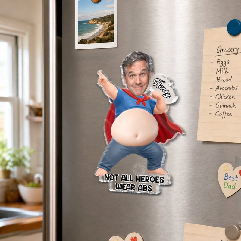 Custom Photo Dad Bod Belly Squishy Acrylic Fridge Magnet – Personalised Father's Day Funny Gifts For Dad, Grandpa – Official Belly Appreciation Club