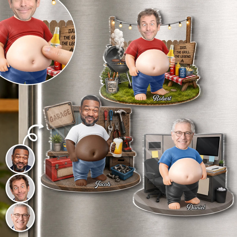 Custom Photo Dad Bod Belly Squishy Acrylic Fridge Magnet – Personalized Father's Day Funny Gifts For Dad, Grandpa – I Make Dad Jokes Professionally