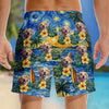 Custom Photo Tropical Hawaiian Aloha Men Beach Shorts - Personalised Summer Vacation And Travel Gifts For Dog Cat Lovers, Dog Dad And Mum, Cat Owners - Starry Nights, Puppy Days
