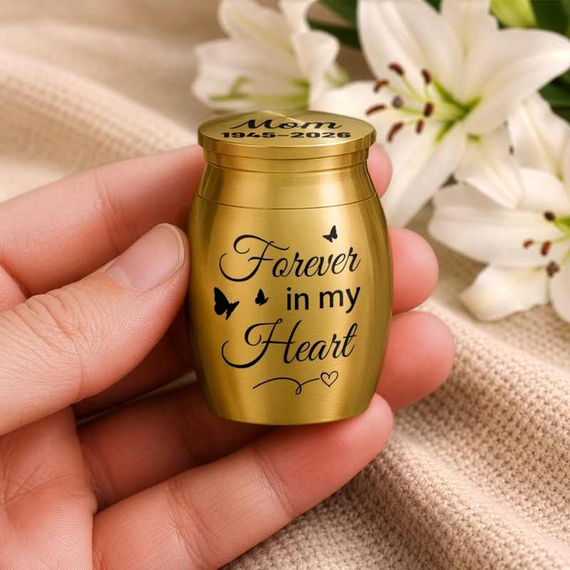 Custom Memorial Urn - Personalised Memorial Sympathy Gifts For Loss Of Mum, Dad – Forever In Our Hearts
